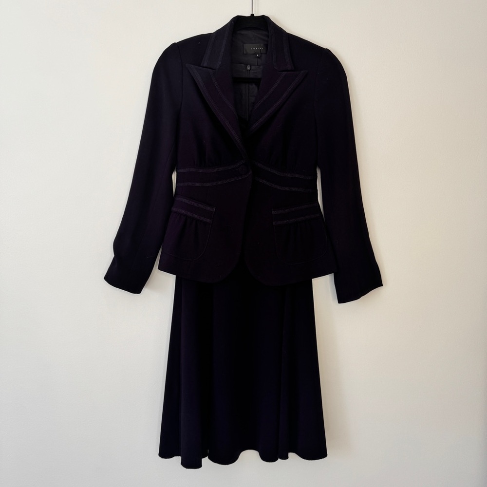 Tobias Suit Midi Dress Blazer Button Jacket Set of 2 Navy Blue Formal Wear Sz 4